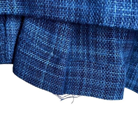 Eskandar Blue Textured Plaid Linen Mandarin Collar Relaxed Button Up Jacket 0 - Picture 11 of 11